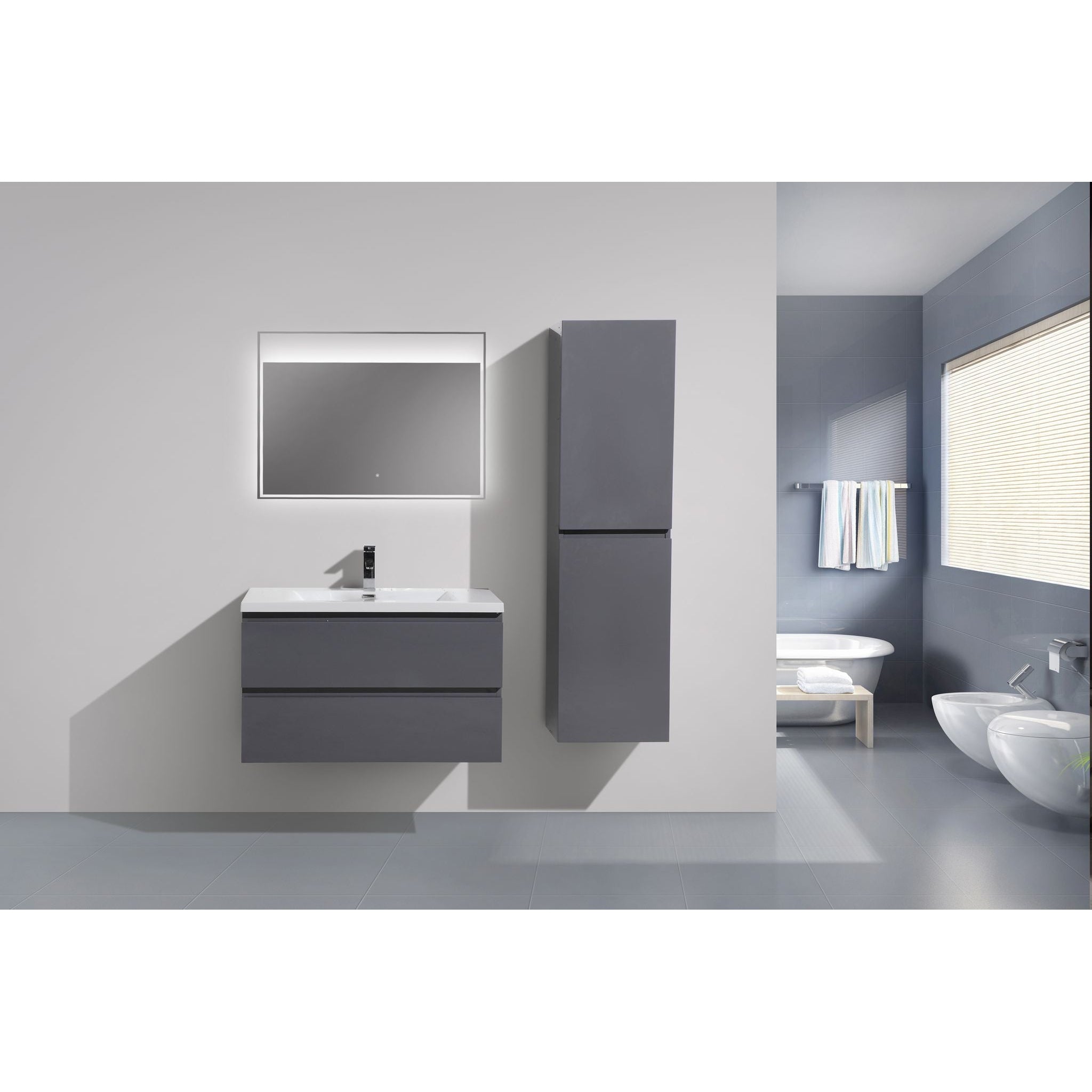 Boho Elegance 36&quot; High Gloss Gray Wall-Mounted Vanity With Single Reinforced White Acrylic Sink