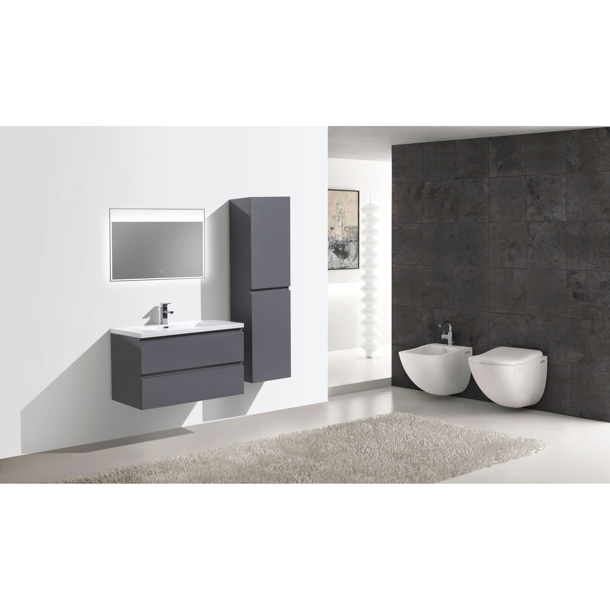 Boho Elegance 36&quot; High Gloss Gray Wall-Mounted Vanity With Single Reinforced White Acrylic Sink