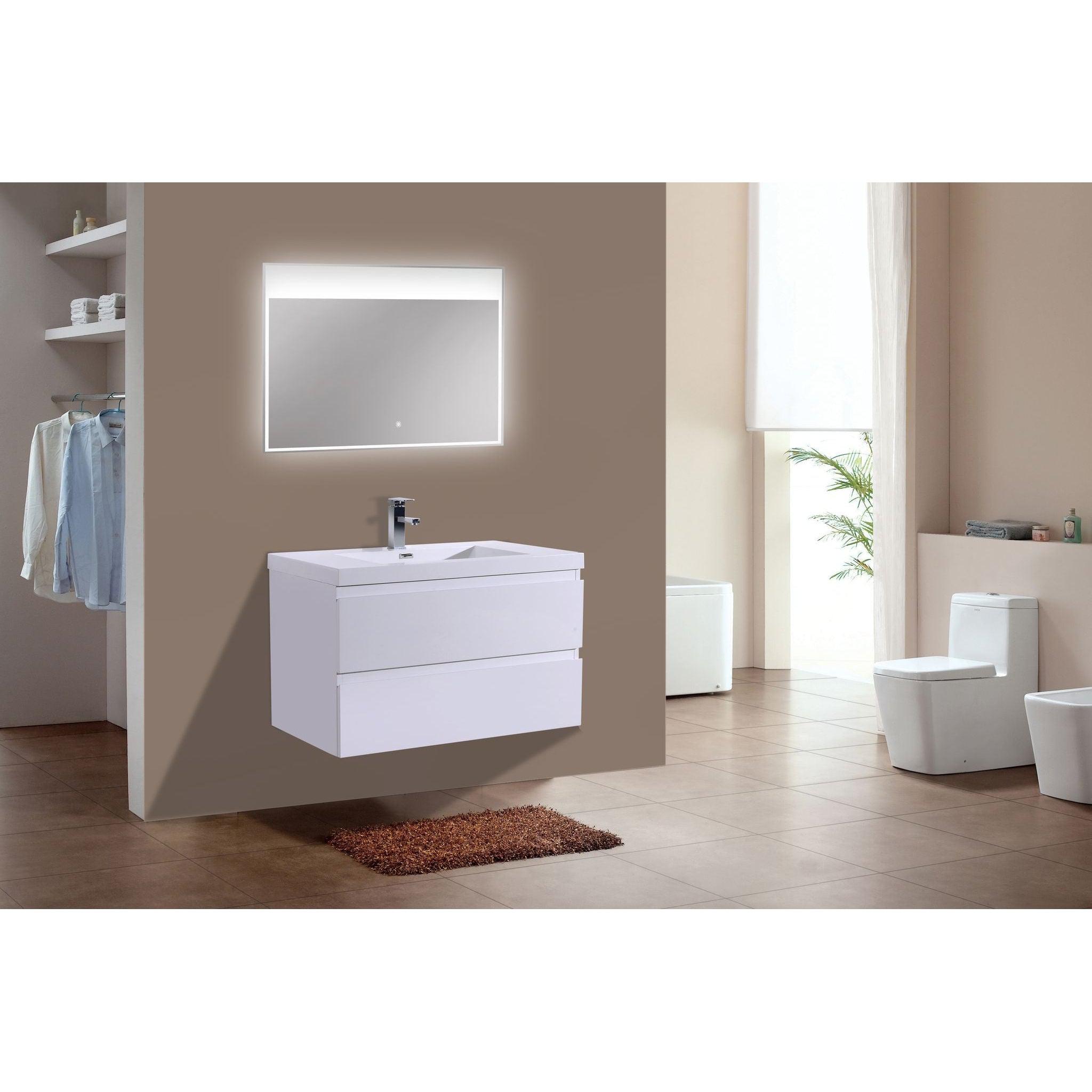 Boho Elegance 36&quot; High Gloss White Wall-Mounted Vanity With Single Reinforced White Acrylic Sink