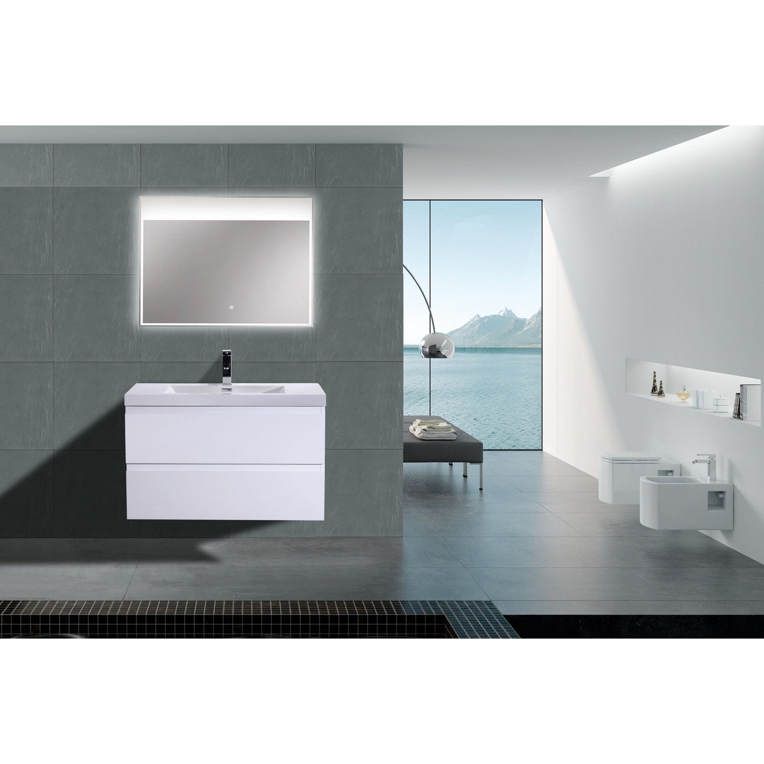 Boho Elegance 36&quot; High Gloss White Wall-Mounted Vanity With Single Reinforced White Acrylic Sink