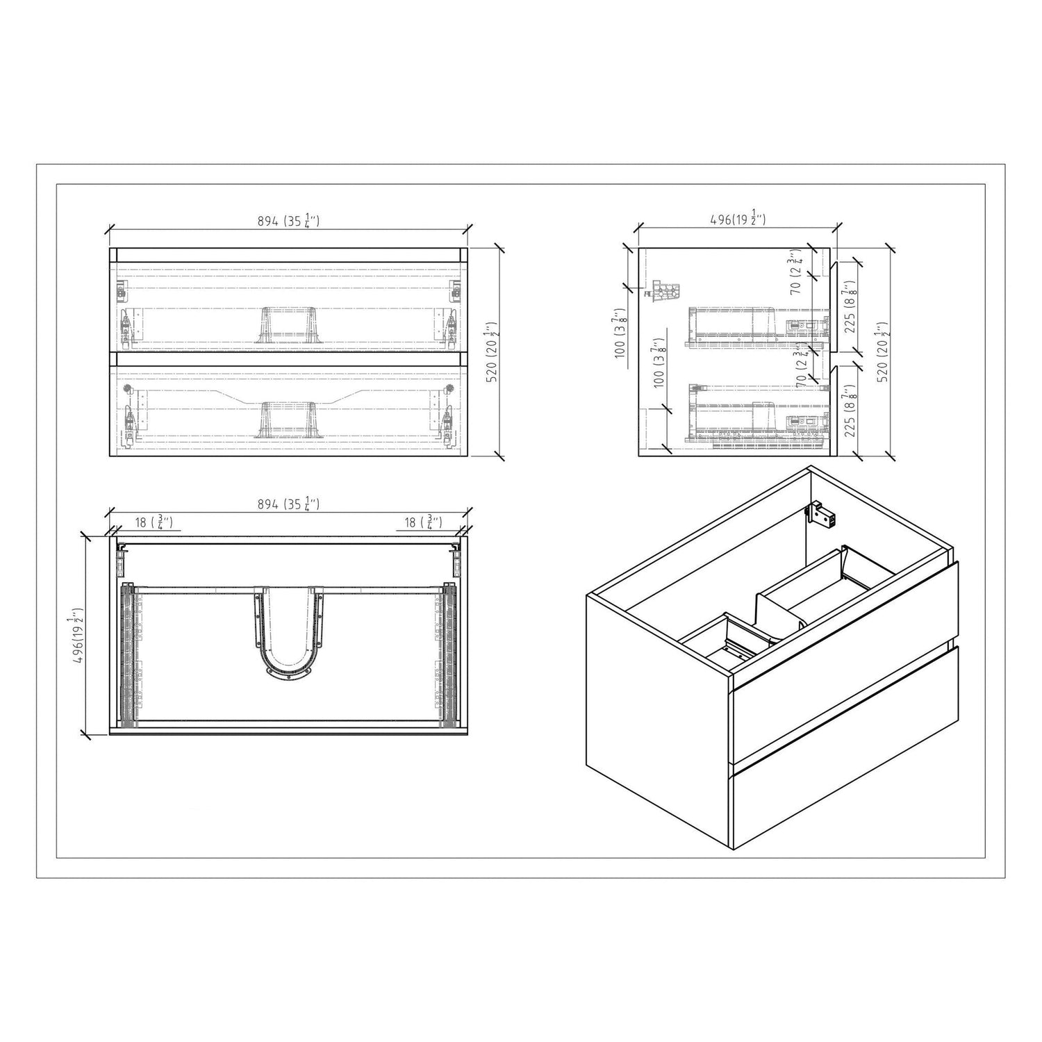 Boho Elegance 36&quot; High Gloss White Wall-Mounted Vanity With Single Reinforced White Acrylic Sink