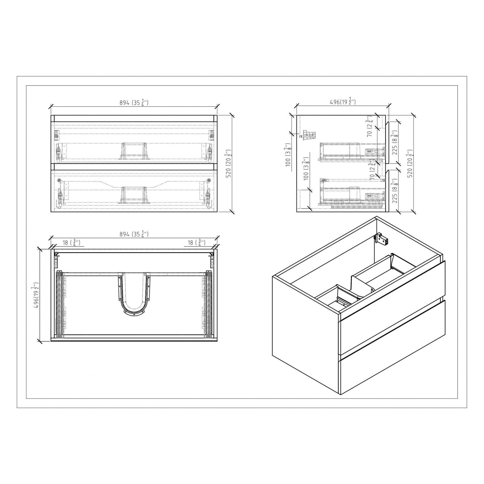 Boho Elegance 36&quot; High Gloss White Wall-Mounted Vanity With Single Reinforced White Acrylic Sink