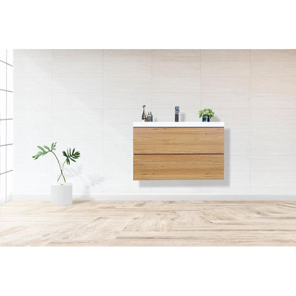 Boho Elegance 36&quot; Nature Oak Wall-Mounted Vanity With Single Reinforced White Acrylic Sink