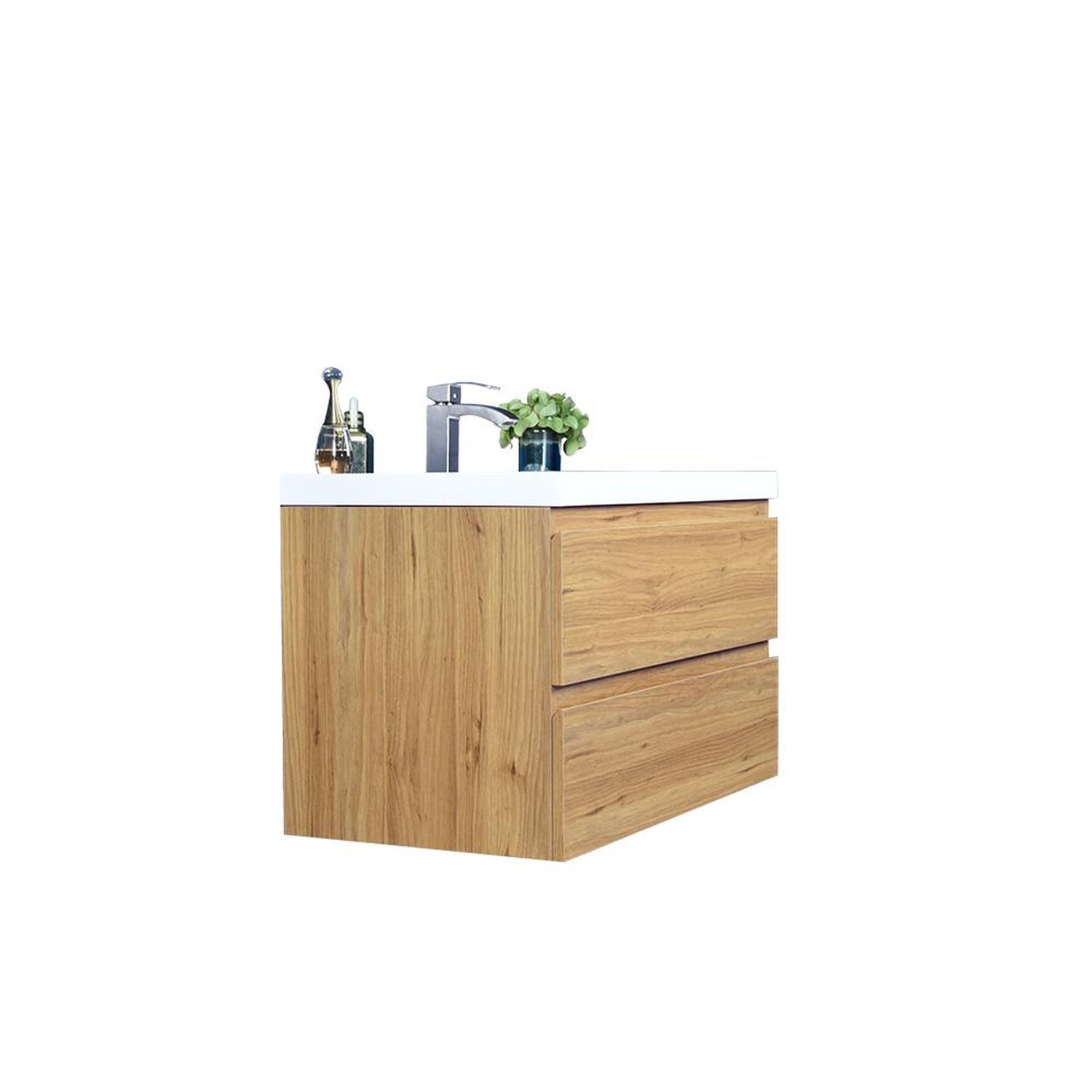 Boho Elegance 36&quot; Nature Oak Wall-Mounted Vanity With Single Reinforced White Acrylic Sink