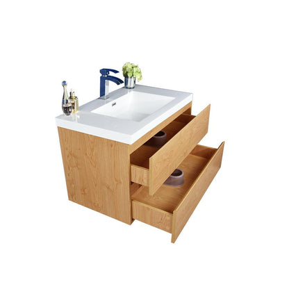 Boho Elegance 36&quot; New England Oak Wall-Mounted Vanity With Single Reinforced White Acrylic Sink