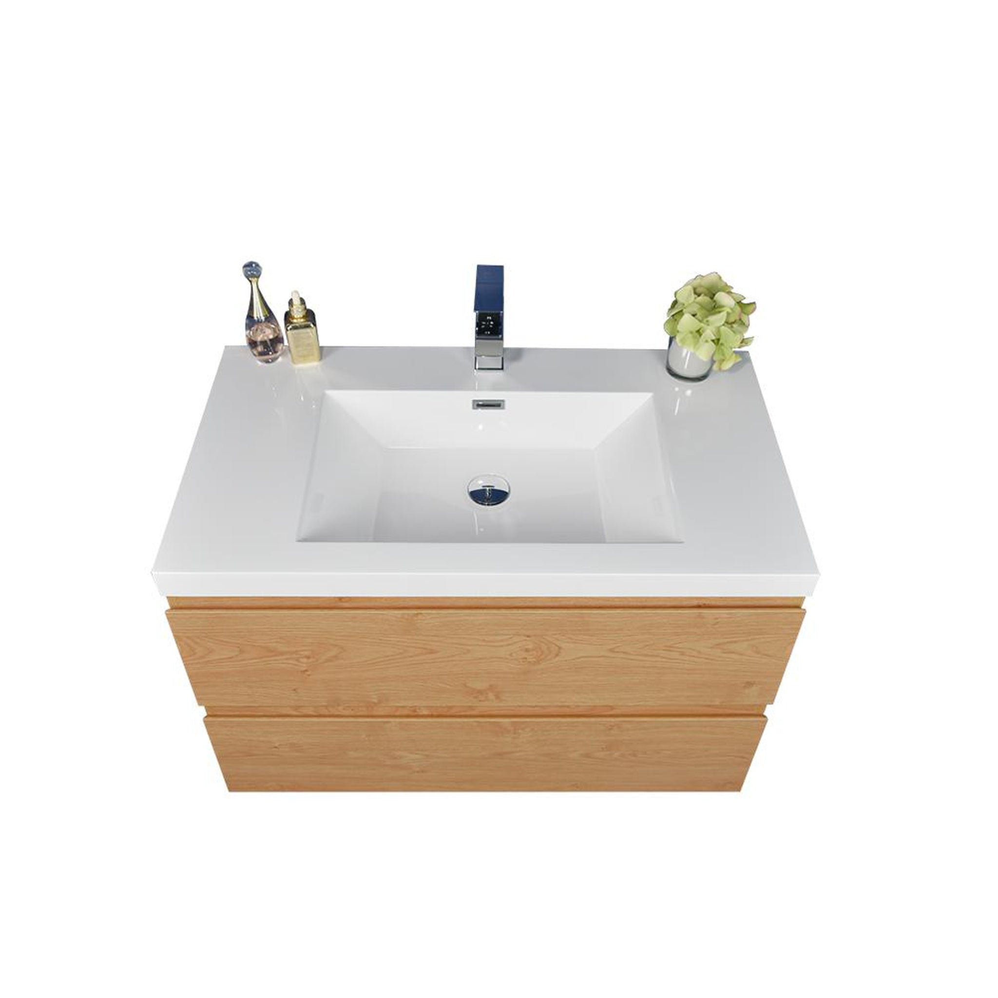 Boho Elegance 36&quot; New England Oak Wall-Mounted Vanity With Single Reinforced White Acrylic Sink