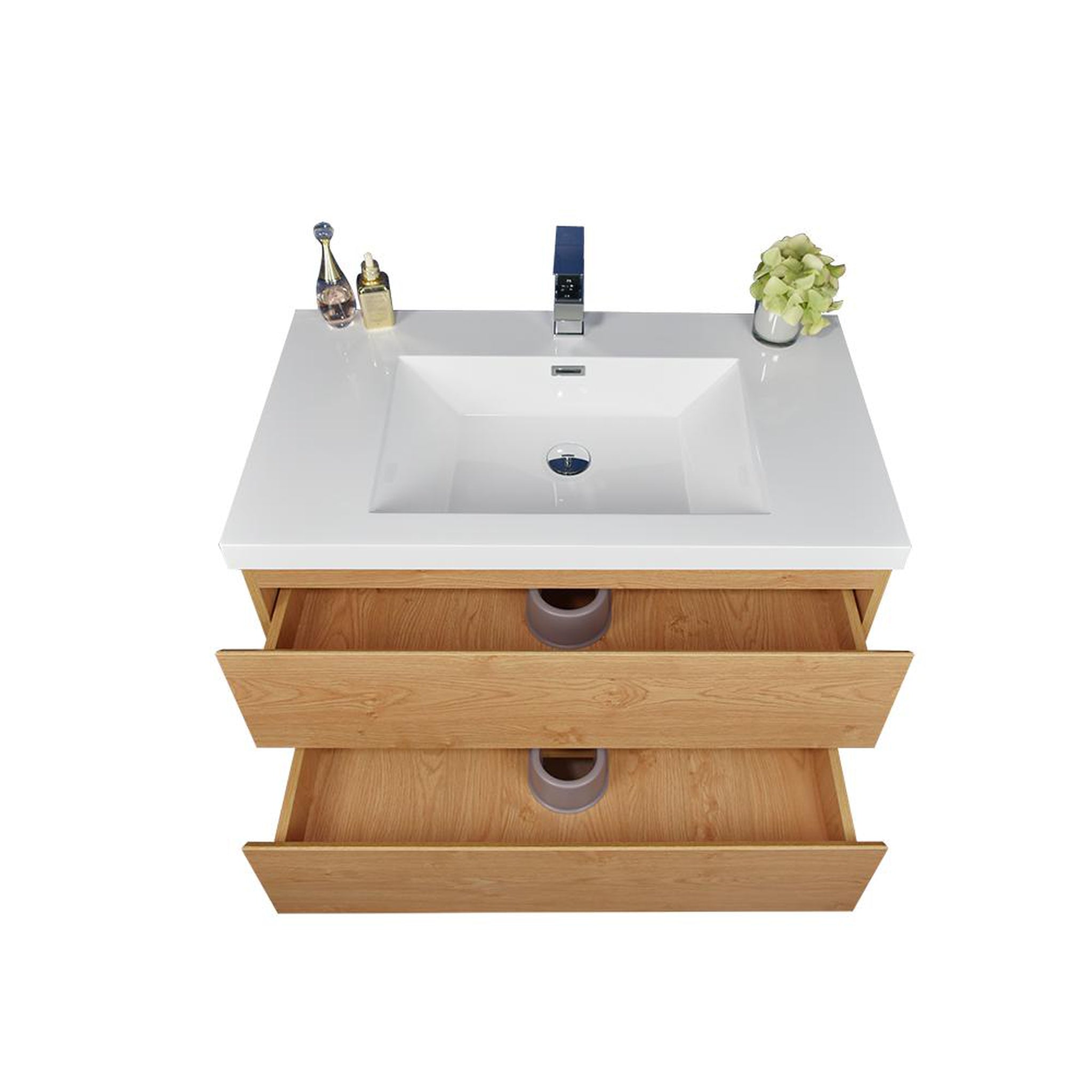 Boho Elegance 36&quot; New England Oak Wall-Mounted Vanity With Single Reinforced White Acrylic Sink