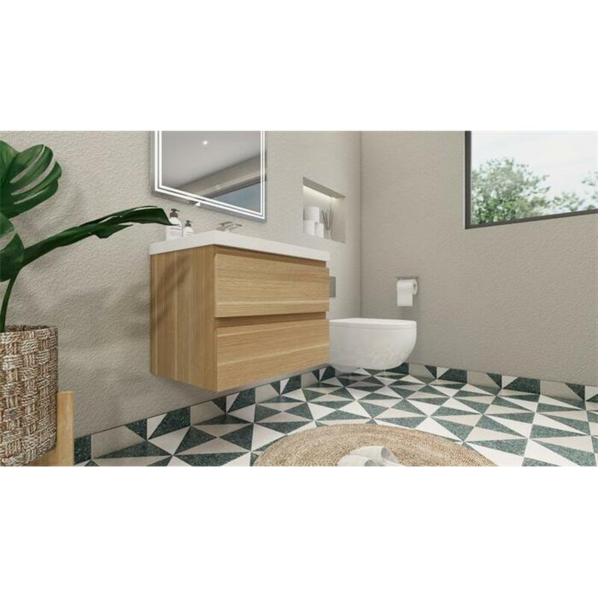 Boho Elegance 36&quot; New England Oak Wall-Mounted Vanity With Single Reinforced White Acrylic Sink