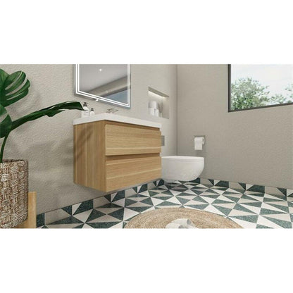 Boho Elegance 36&quot; New England Oak Wall-Mounted Vanity With Single Reinforced White Acrylic Sink