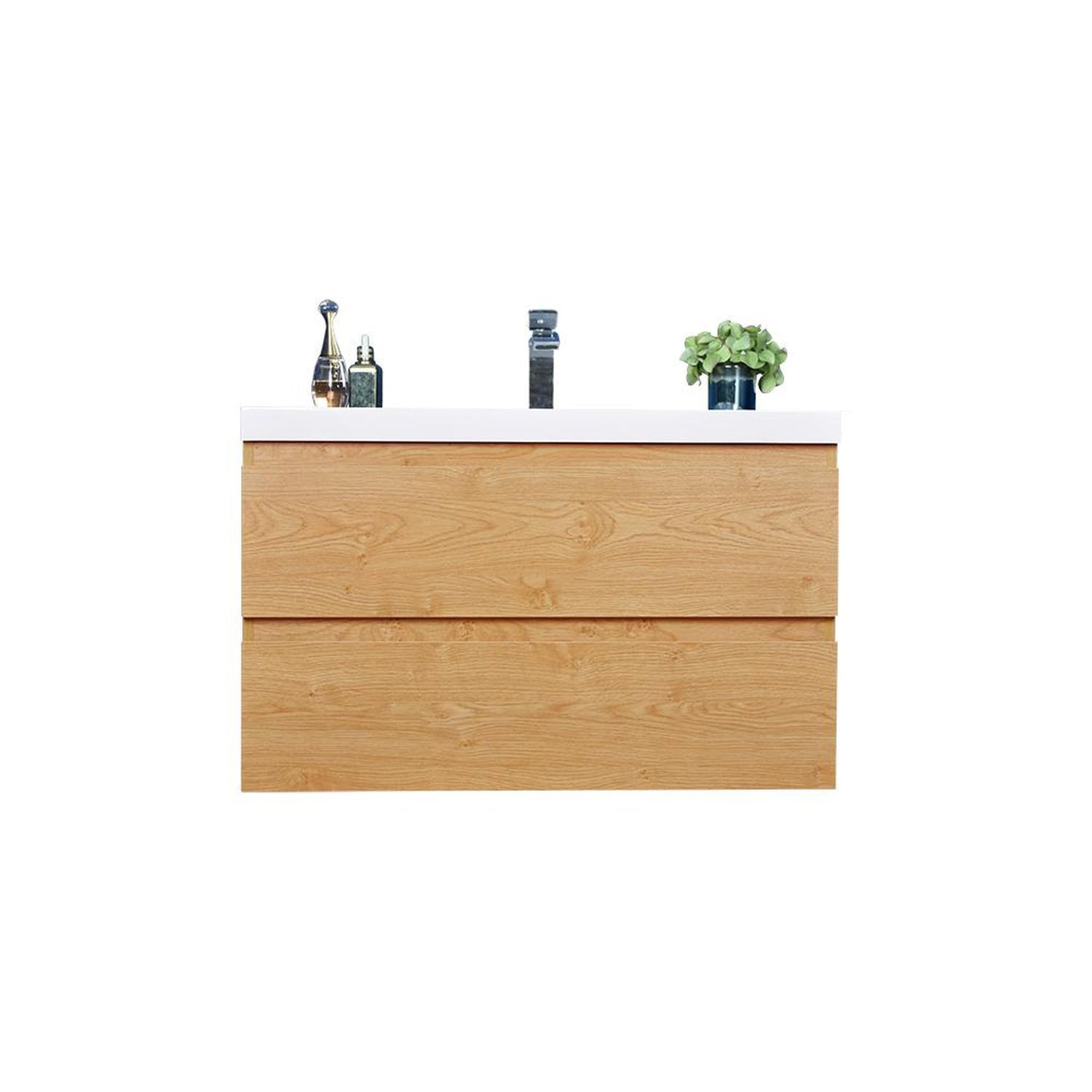 Boho Elegance 36&quot; New England Oak Wall-Mounted Vanity With Single Reinforced White Acrylic Sink