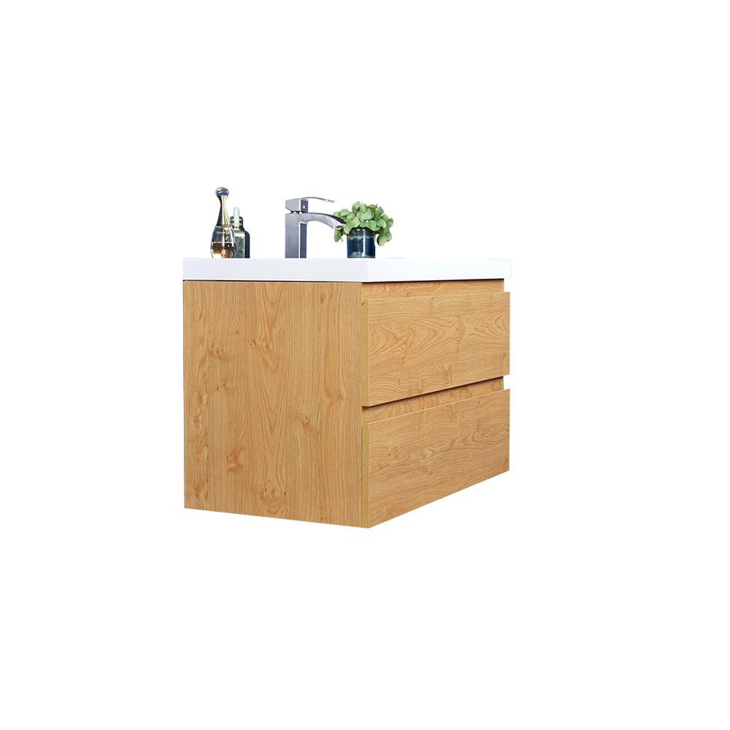 Boho Elegance 36&quot; New England Oak Wall-Mounted Vanity With Single Reinforced White Acrylic Sink