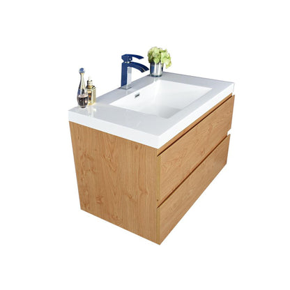 Boho Elegance 36&quot; New England Oak Wall-Mounted Vanity With Single Reinforced White Acrylic Sink