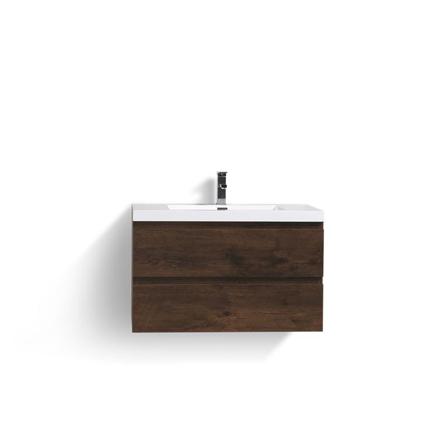 Boho Elegance 36&quot; Rosewood Wall-Mounted Vanity With Single Reinforced White Acrylic Sink