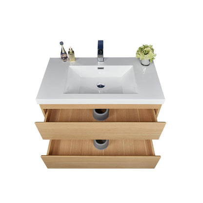 Boho Elegance 36&quot; White Oak Wall-Mounted Vanity With Single Reinforced White Acrylic Sink