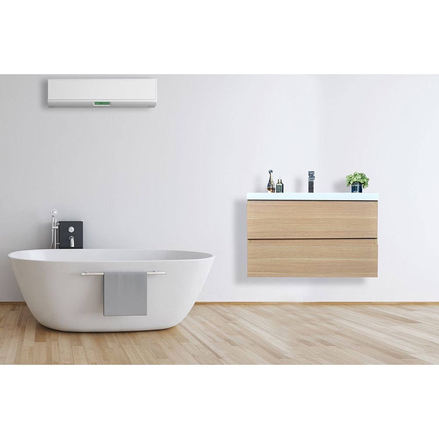 Boho Elegance 36&quot; White Oak Wall-Mounted Vanity With Single Reinforced White Acrylic Sink