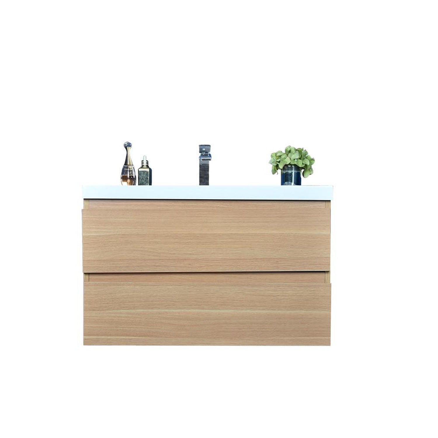 Boho Elegance 36&quot; White Oak Wall-Mounted Vanity With Single Reinforced White Acrylic Sink