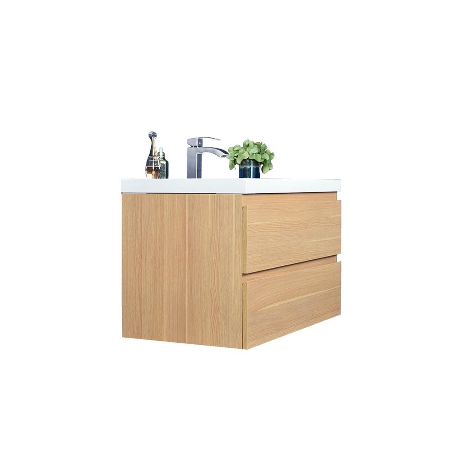 Boho Elegance 36&quot; White Oak Wall-Mounted Vanity With Single Reinforced White Acrylic Sink