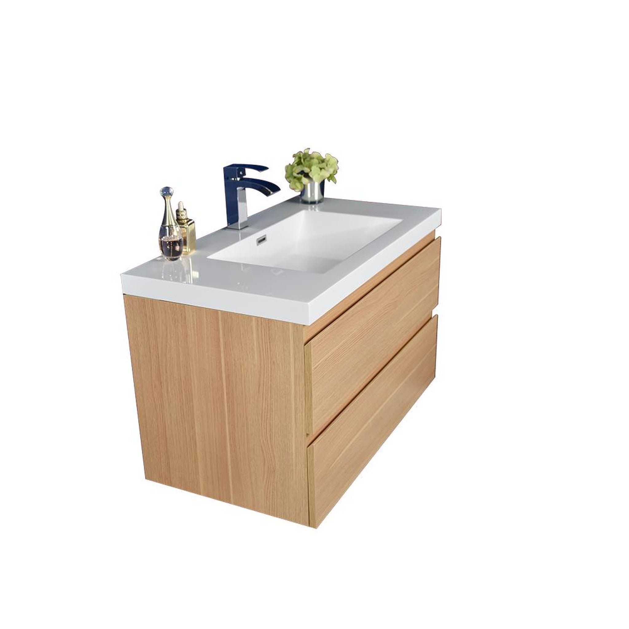 Boho Elegance 36&quot; White Oak Wall-Mounted Vanity With Single Reinforced White Acrylic Sink