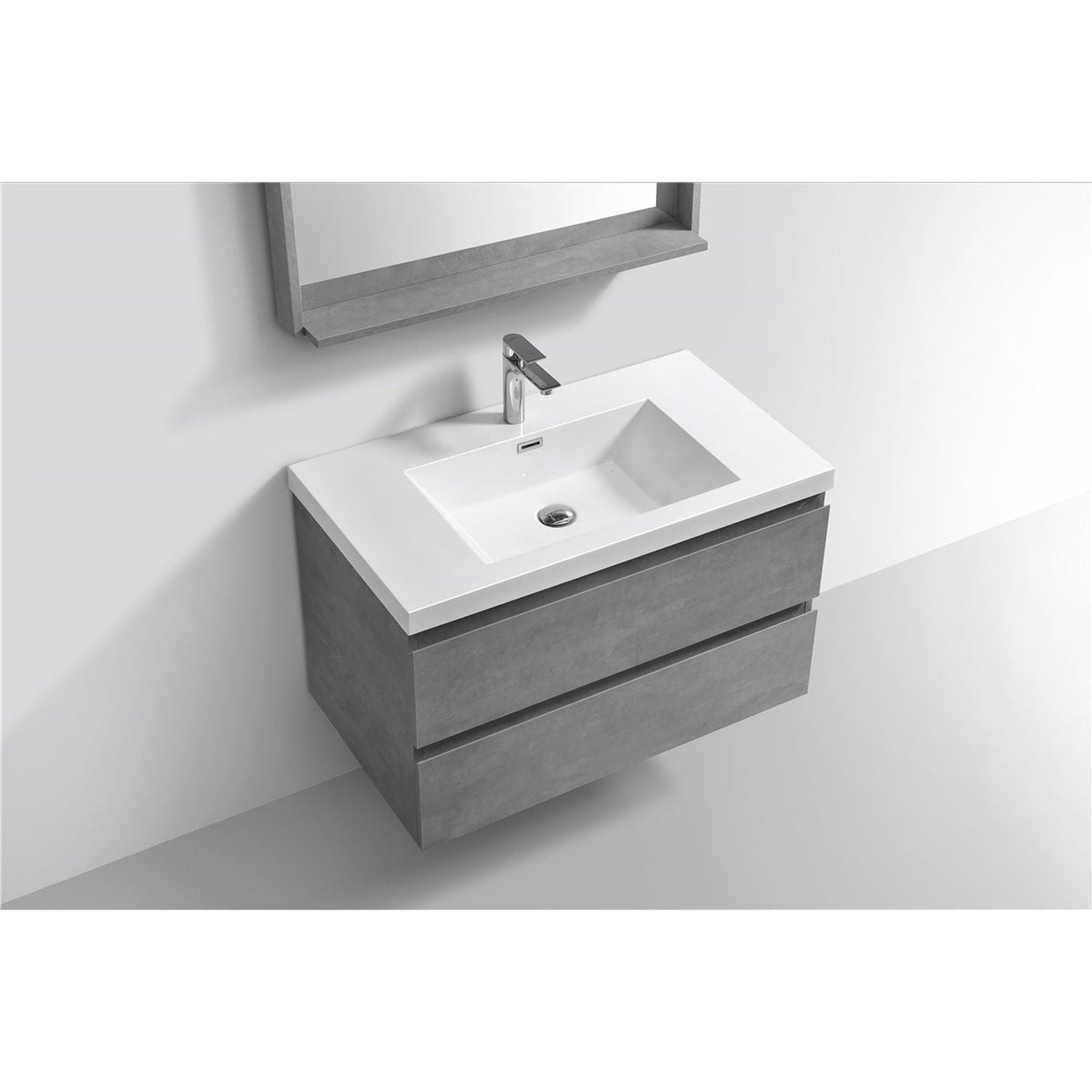 Boho Elegance 42&quot; Cement Gray Wall-Mounted Vanity With Single Reinforced White Acrylic Sink