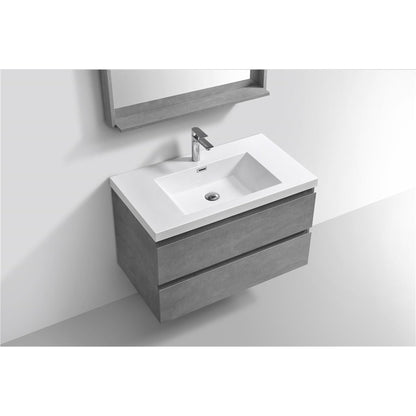 Boho Elegance 42&quot; Cement Gray Wall-Mounted Vanity With Single Reinforced White Acrylic Sink