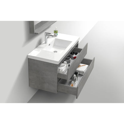 Boho Elegance 42&quot; Cement Gray Wall-Mounted Vanity With Single Reinforced White Acrylic Sink