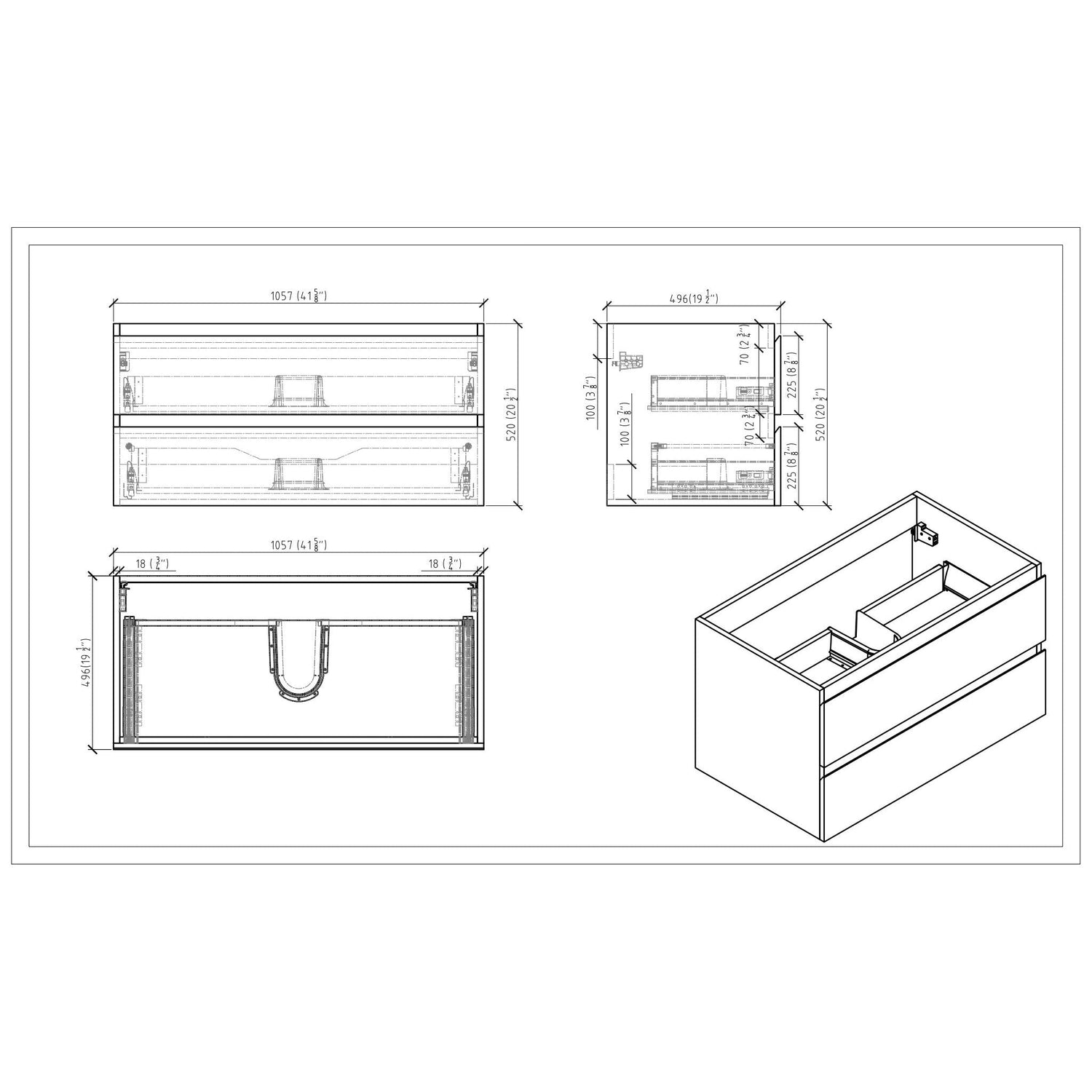 Boho Elegance 42&quot; Cement Gray Wall-Mounted Vanity With Single Reinforced White Acrylic Sink