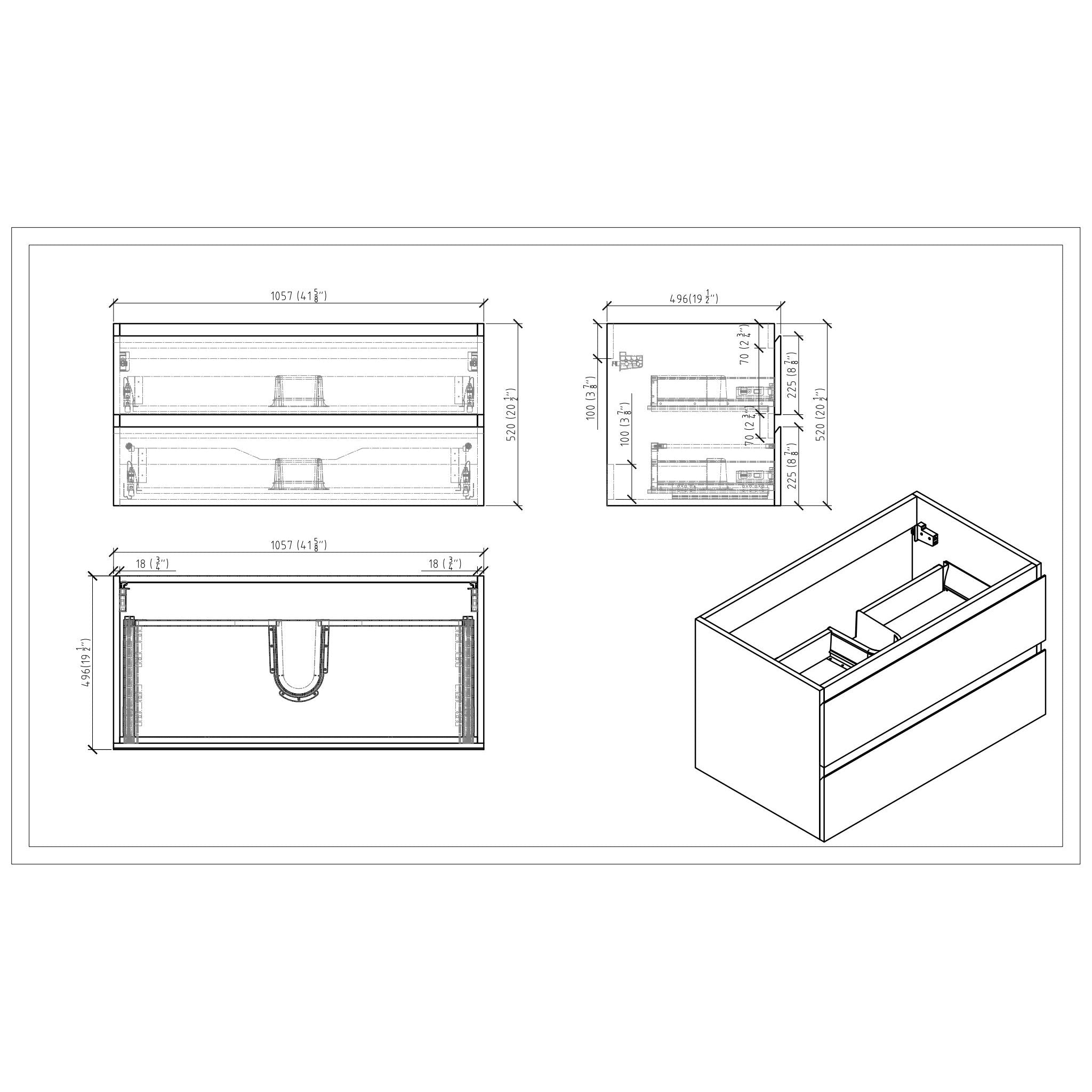 Boho Elegance 42&quot; Cement Gray Wall-Mounted Vanity With Single Reinforced White Acrylic Sink