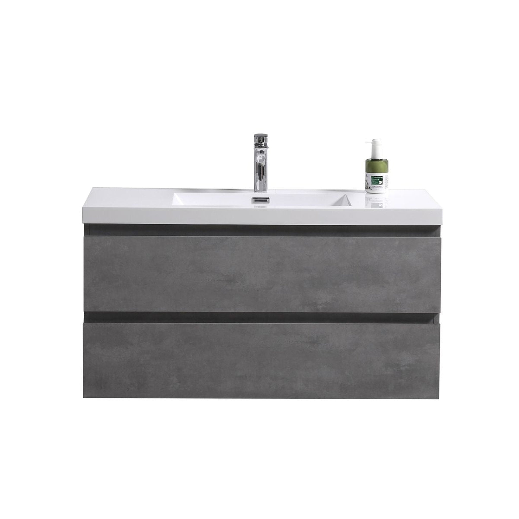 Boho Elegance 42&quot; Cement Gray Wall-Mounted Vanity With Single Reinforced White Acrylic Sink