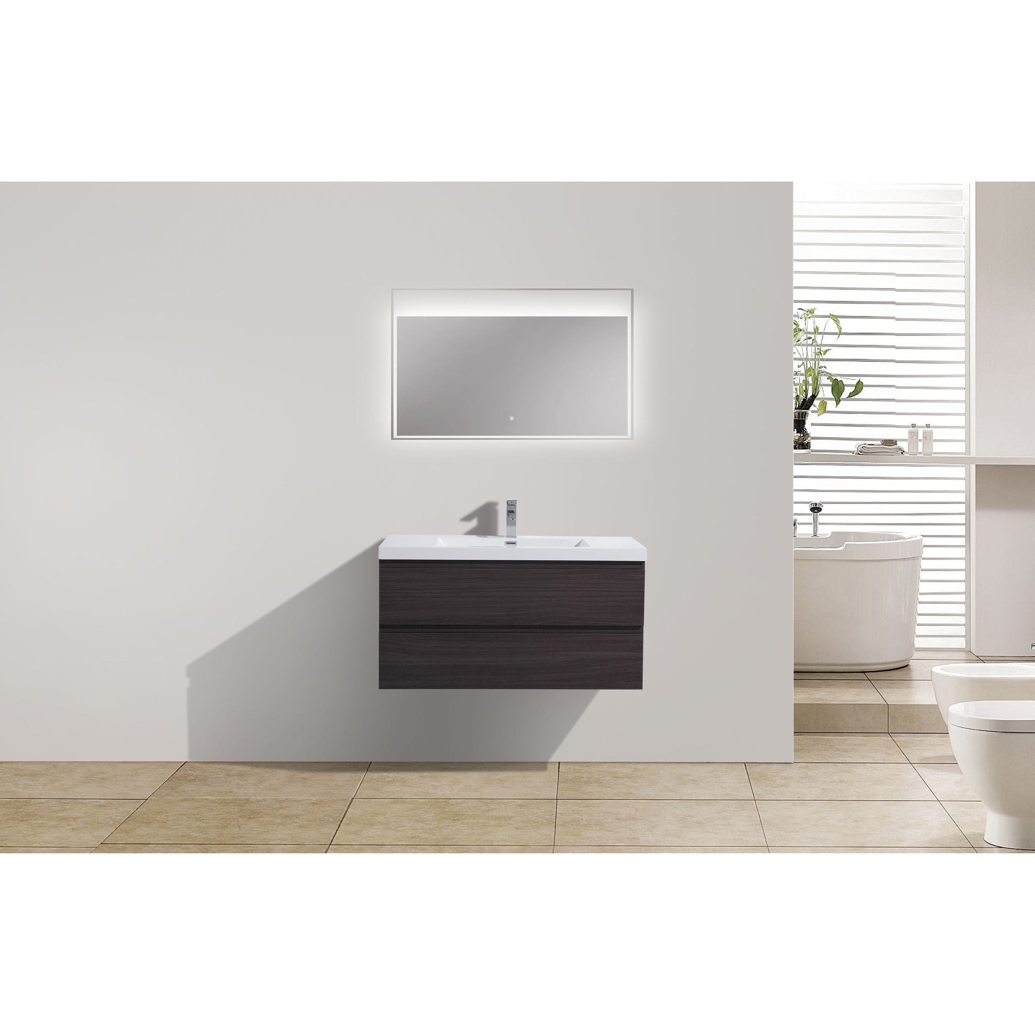 Boho Elegance 42&quot; Dark Gray Oak Wall-Mounted Vanity With Single Reinforced White Acrylic Sink