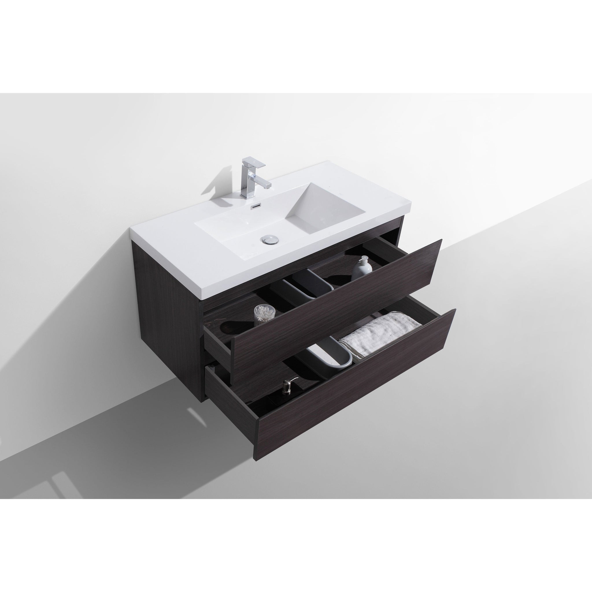 Boho Elegance 42&quot; Dark Gray Oak Wall-Mounted Vanity With Single Reinforced White Acrylic Sink