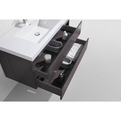 Boho Elegance 42&quot; Dark Gray Oak Wall-Mounted Vanity With Single Reinforced White Acrylic Sink