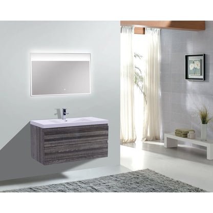 Boho Elegance 42&quot; High Gloss Ash Gray Wall-Mounted Vanity With Single Reinforced White Acrylic Sink