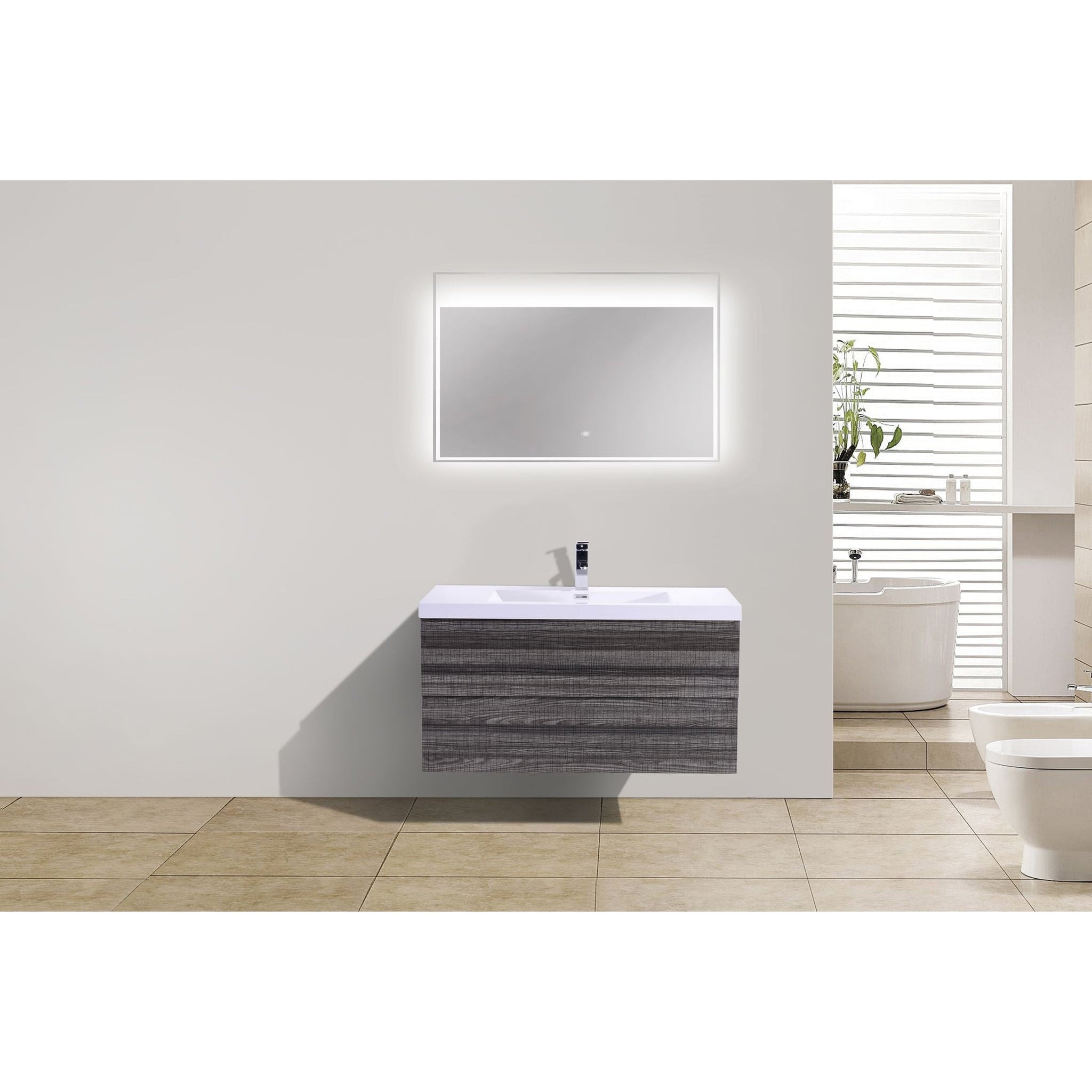 Boho Elegance 42&quot; High Gloss Ash Gray Wall-Mounted Vanity With Single Reinforced White Acrylic Sink