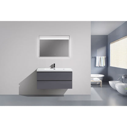 Boho Elegance 42&quot; High Gloss Gray Wall-Mounted Vanity With Single Reinforced White Acrylic Sink