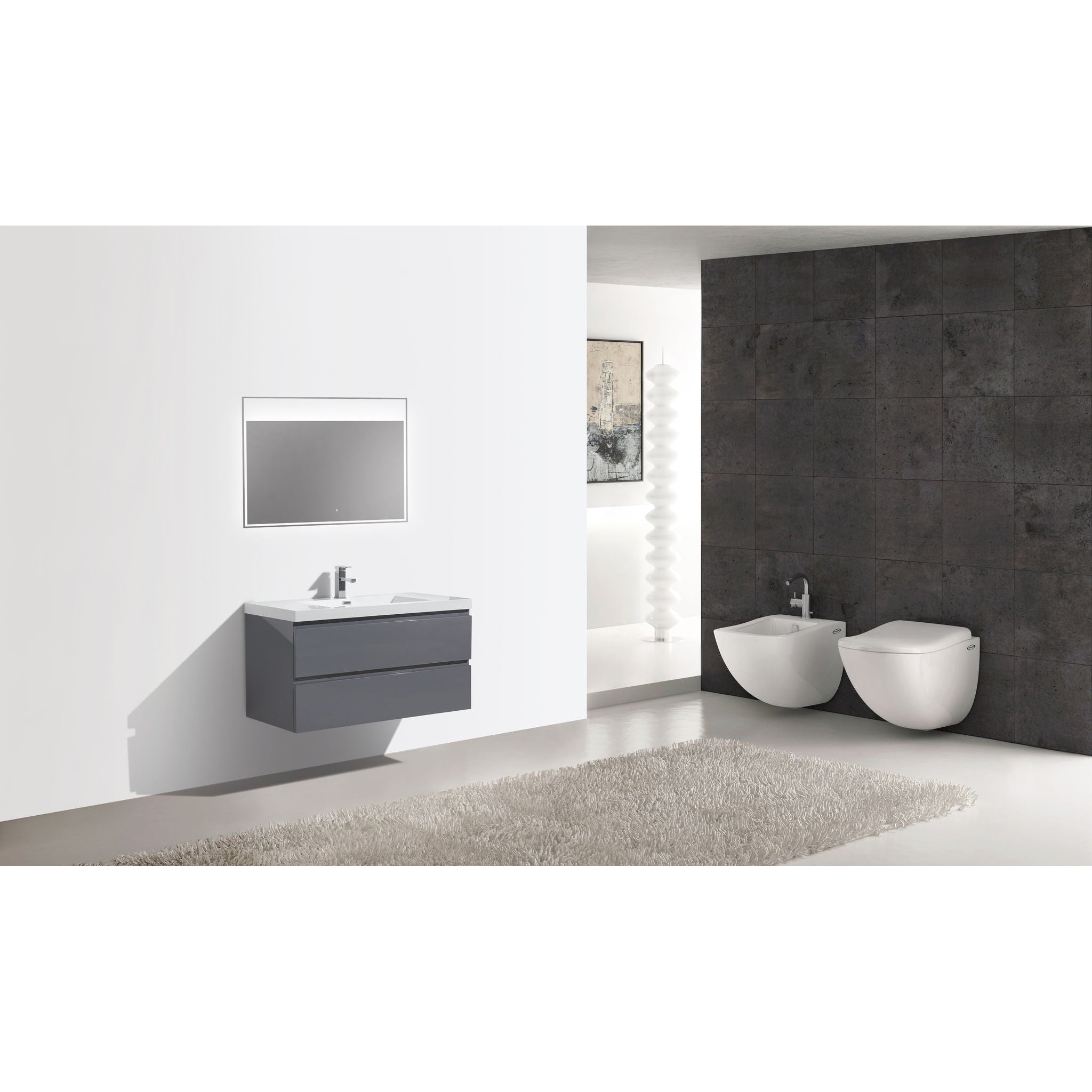 Boho Elegance 42&quot; High Gloss Gray Wall-Mounted Vanity With Single Reinforced White Acrylic Sink