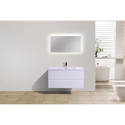 Boho Elegance 42&quot; High Gloss White Wall-Mounted Vanity With Single Reinforced White Acrylic Sink