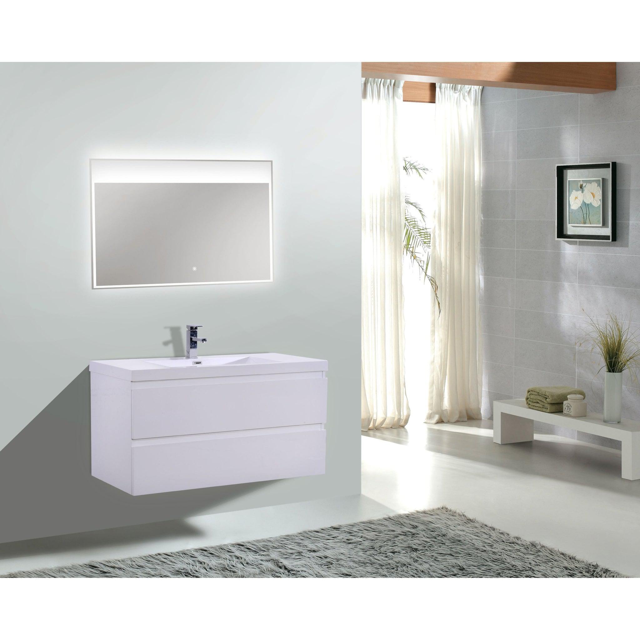 Boho Elegance 42&quot; High Gloss White Wall-Mounted Vanity With Single Reinforced White Acrylic Sink