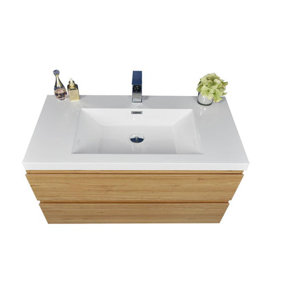 Boho Elegance 42&quot; Nature Oak Wall-Mounted Vanity With Single Reinforced White Acrylic Sink