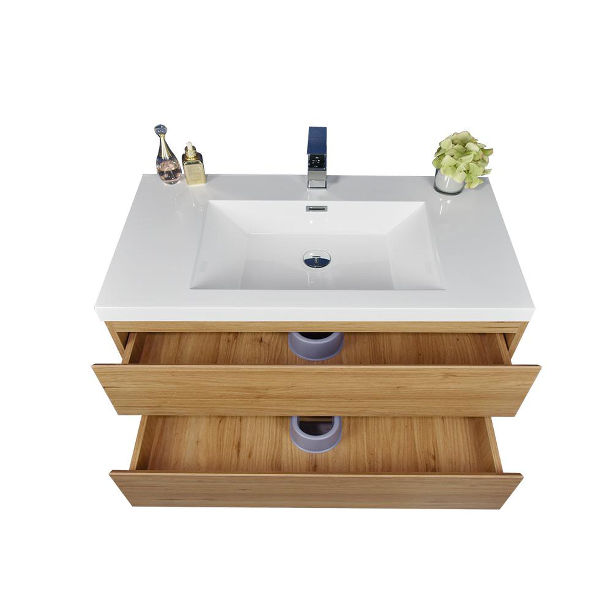 Boho Elegance 42&quot; Nature Oak Wall-Mounted Vanity With Single Reinforced White Acrylic Sink