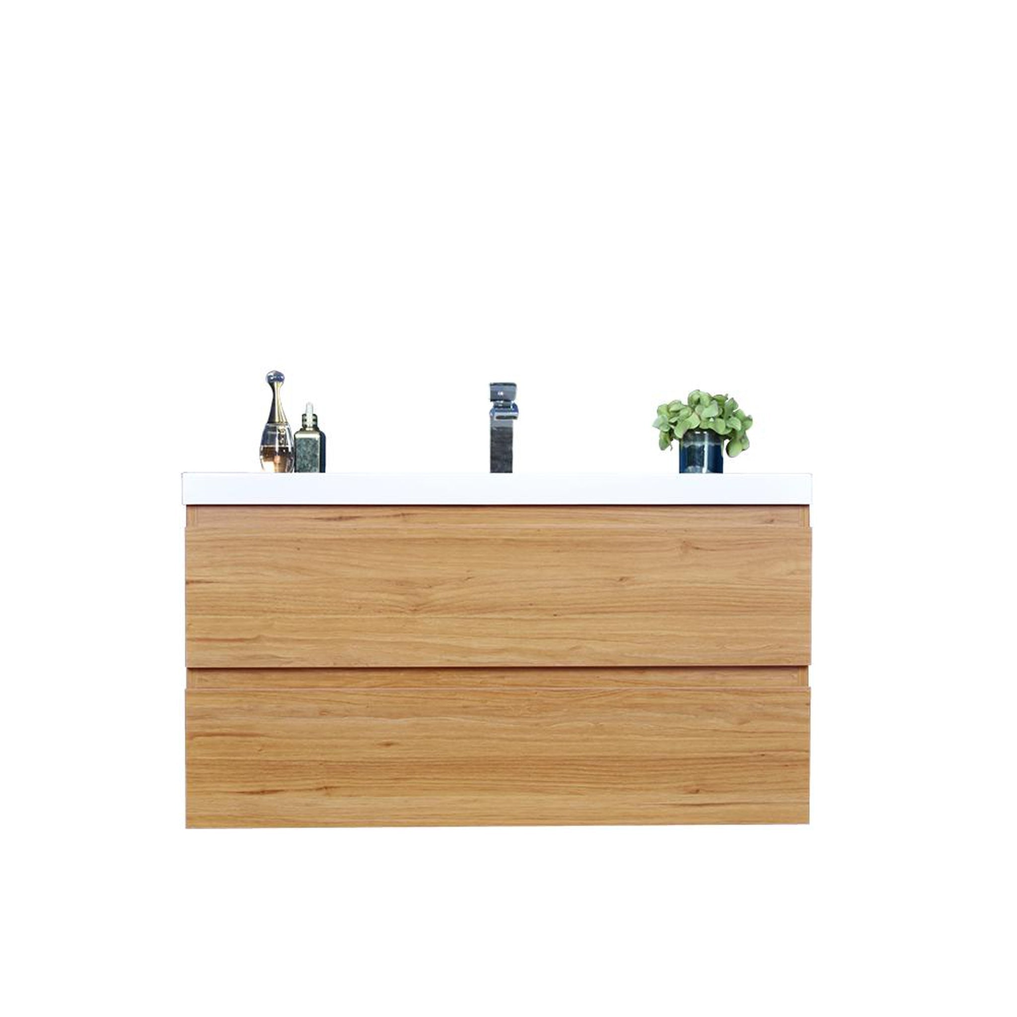 Boho Elegance 42&quot; Nature Oak Wall-Mounted Vanity With Single Reinforced White Acrylic Sink