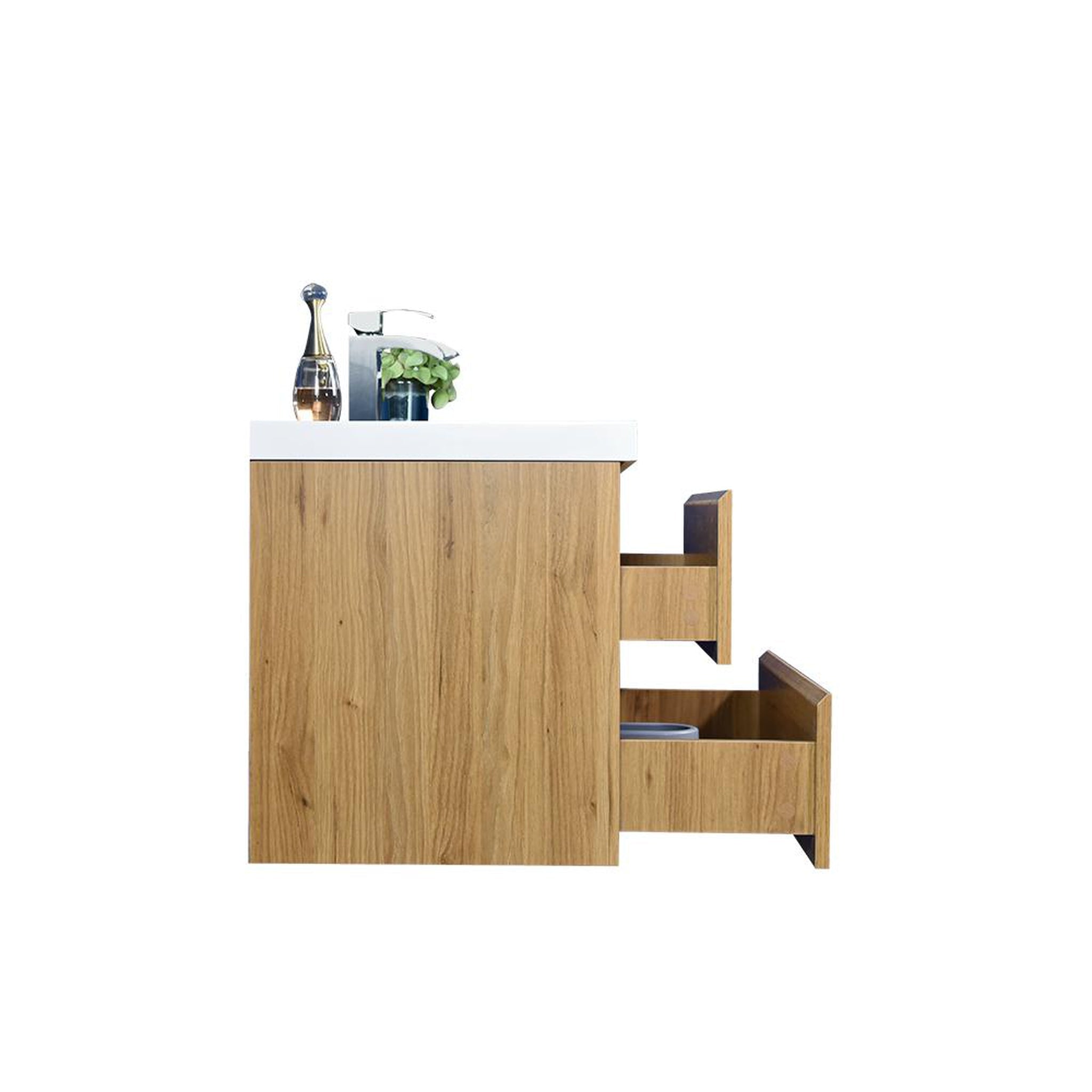 Boho Elegance 42&quot; Nature Oak Wall-Mounted Vanity With Single Reinforced White Acrylic Sink