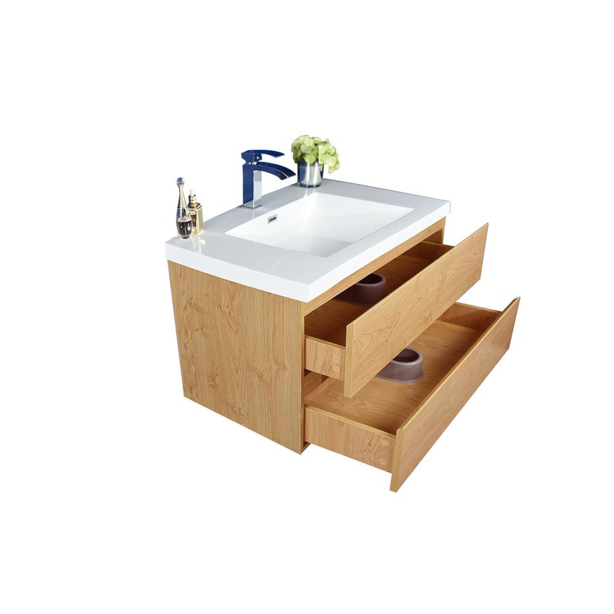 Boho Elegance 42&quot; New England Oak Wall-Mounted Vanity With Single Reinforced White Acrylic Sink