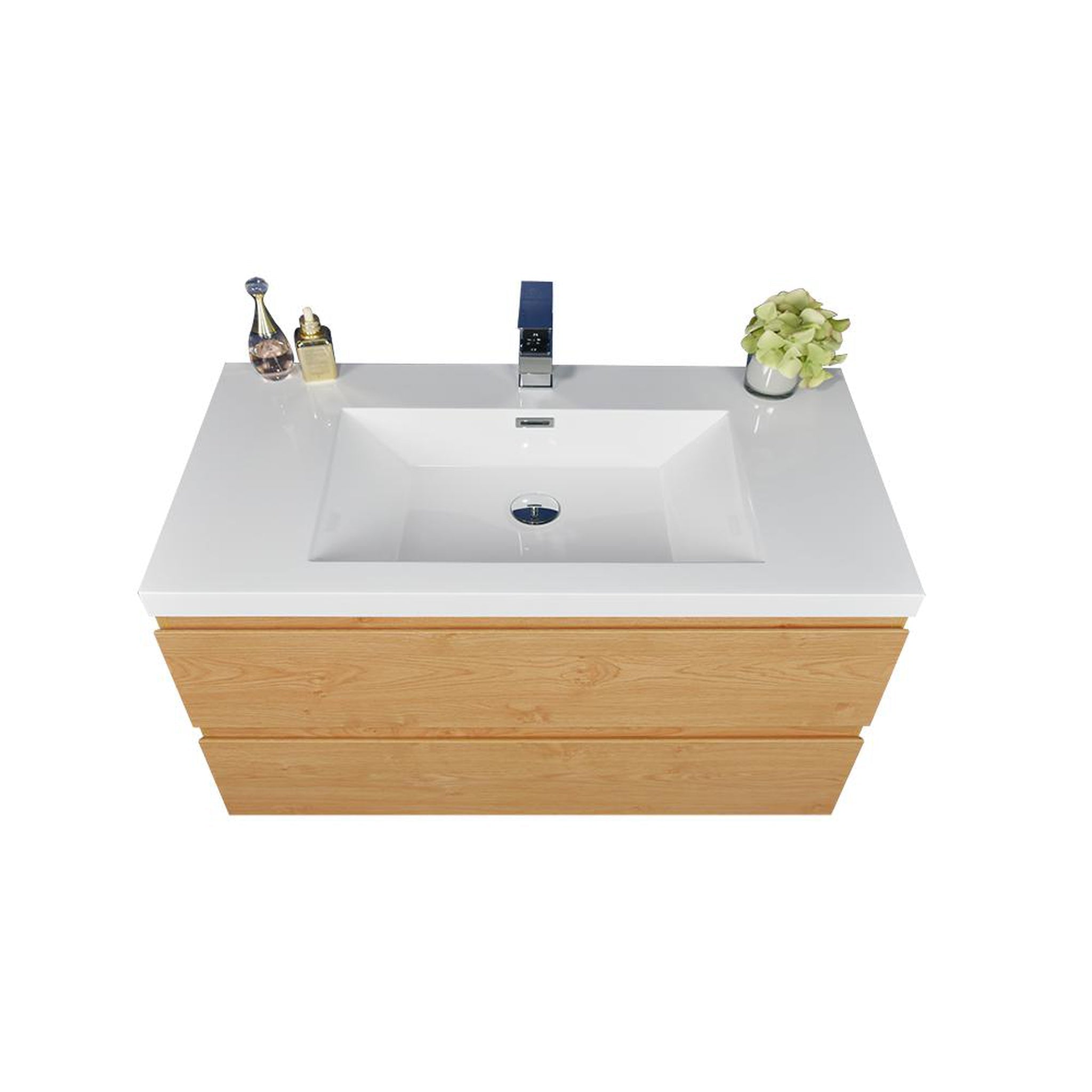 Boho Elegance 42&quot; New England Oak Wall-Mounted Vanity With Single Reinforced White Acrylic Sink