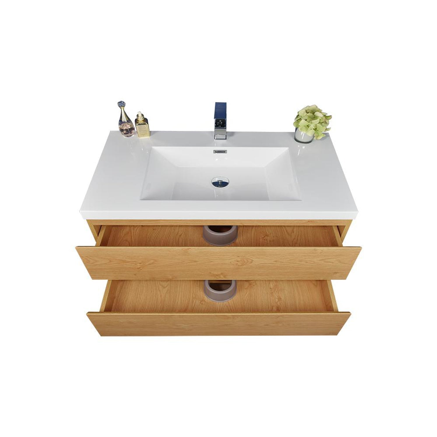 Boho Elegance 42&quot; New England Oak Wall-Mounted Vanity With Single Reinforced White Acrylic Sink