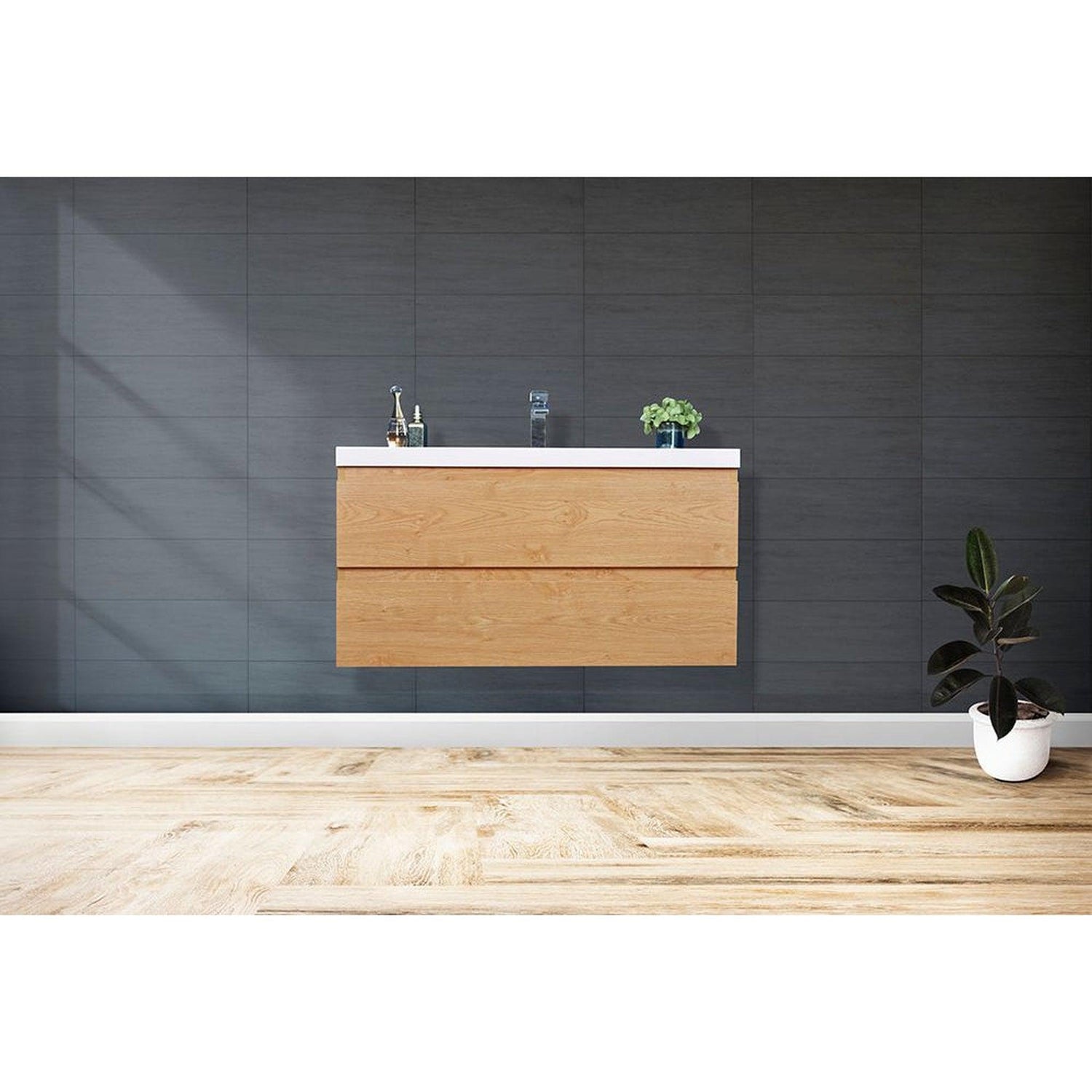 Boho Elegance 42&quot; New England Oak Wall-Mounted Vanity With Single Reinforced White Acrylic Sink