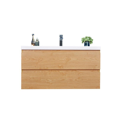 Boho Elegance 42&quot; New England Oak Wall-Mounted Vanity With Single Reinforced White Acrylic Sink