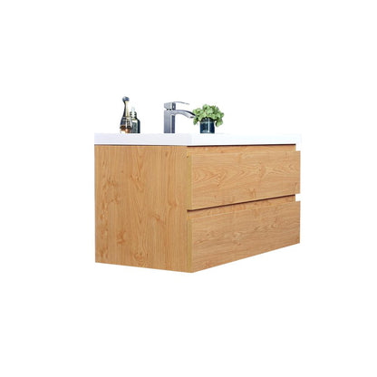 Boho Elegance 42&quot; New England Oak Wall-Mounted Vanity With Single Reinforced White Acrylic Sink