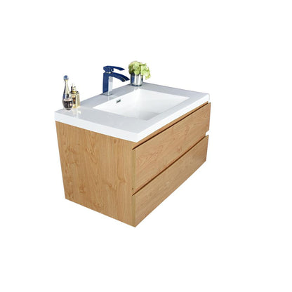 Boho Elegance 42&quot; New England Oak Wall-Mounted Vanity With Single Reinforced White Acrylic Sink