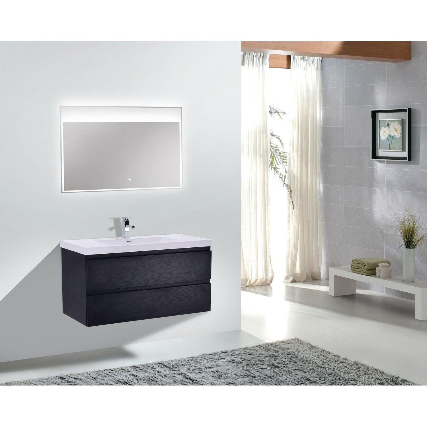 Boho Elegance 42&quot; Rich Black Wall-Mounted Vanity With Single Reinforced White Acrylic Sink