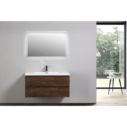 Boho Elegance 42&quot; Rosewood Wall-Mounted Vanity With Single Reinforced White Acrylic Sink